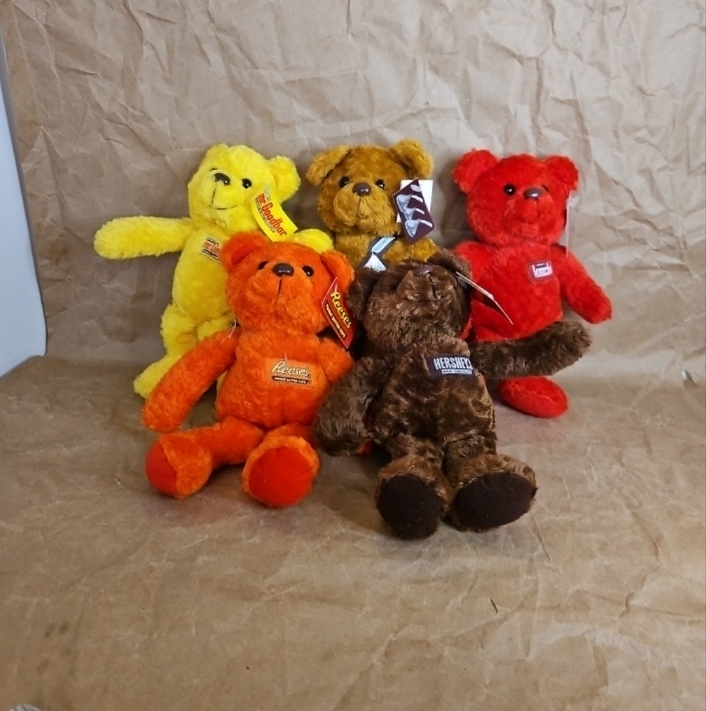 Lot of 5 Vtg 1999 Kurt S. Adler Beanie Teddy Bear Plush Hershey Candy With Tags